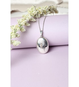 Resimlik Kolye Oval Madalyon Desenli Gümüş Zincir 925 Ayar Kolye (Silver)