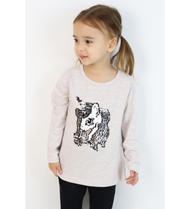 Breeze Kız Çocuk Uzun Kollu Tişört Pullu Unicorn 4-8 Yaş, Bej Melanj
