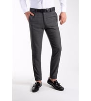 Erkek Füme Slim Fit Çizgili İtalyan Kesim Keten Pantolon 21K-2200420-7