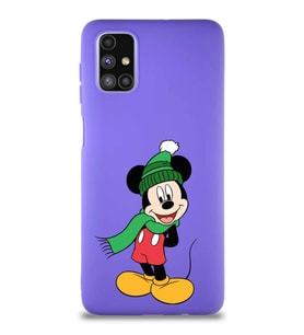 Samsung Galaxy M51 Soft Premier Kapak Mickey Mouse-G Tasarımlı Silikon Kılıf - Mor (Şeffaf)