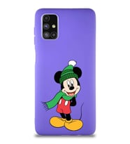 Samsung Galaxy M51 Soft Premier Kapak Mickey Mouse-G Tasarımlı Silikon Kılıf - Mor (Şeffaf)