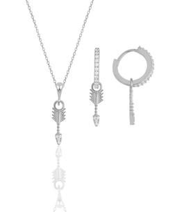 Gümüş rodyumlu zirkon taşlı ok kolye ve küpe ikili set SGTL11883RODAJ