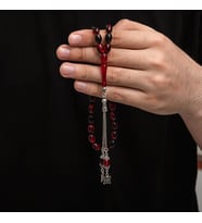 Sıkma Kehribar 925 Ayar Gümüş Tesbih (Bej)