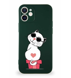 Apple iPhone 12 Mini Soft Premier Kapak Coolcat Tasarımlı Silikon Kılıf - Yeşil (Şeffaf)