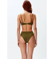 Kadın Bikini Takımı Ayarlanabilir Askılı Kaplı Yüksek Bel Simli Örme Balensiz Aksesuarlı Regular