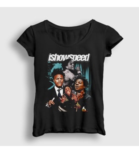 Presmono Kadın Siyah Poster Influencer Ishowspeed T-Shirt 528859tt