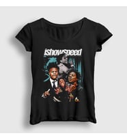 Presmono Kadın Siyah Poster Influencer Ishowspeed T-Shirt 528859tt