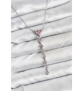 316L Çelik Zincir Gümüş Renk Pembe Kalp Kadın Kolye - TJ-BKO10821