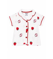 Kız Bebek Beyaz Kırmızı Çilek Baskılı Müslin Pijama Takımı