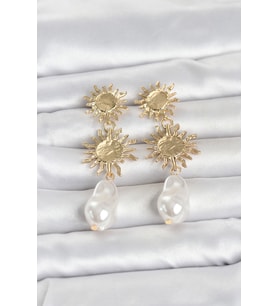 Gold Renk Pirinç Güneş Model Detaylı Kadın Küpe TJ-BKP11797