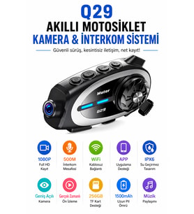 Q29 Motosiklet Kask Kamera ve İnterkom Seti 1080P WiFili IPX6 Su Geçirmez 1500mAh