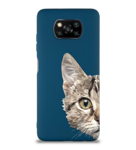 Xiaomi Poco X3 Uyumlu Lansman Kılıf Catface Tasarımlı İçi Kadife Kapak-Lacivert (Şeffaf)