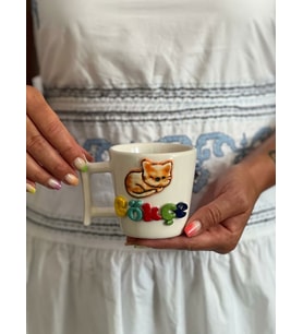 Kedi Figürlü  İsimli Kupa Mug (Krem)