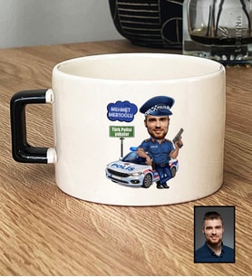 Kişiye Özel Kişiye Özel Karikatürlü Erkek Polis Lüks Fincan Polisler Günü Hediyesi