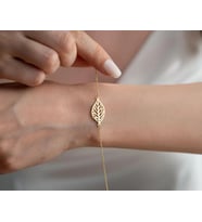 Minimal Yaprak Figürlü Bileklik 925K Gümüş (Gold)