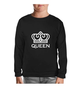 King and Queen - Queen Siyah Çocuk Sweatshirt
