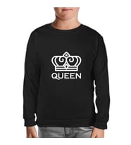 King and Queen - Queen Siyah Çocuk Sweatshirt