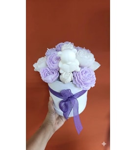 El Yapımı Mum Buketi (Gül Kurusu - Beyaz - Lila - Pembe)