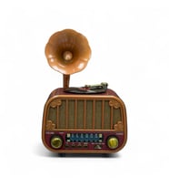 Nostalji Gramafon Radyo, Şık Tasarım Trend Nostajik Bluetooth Radyo (Açık Kahve-Ekru)