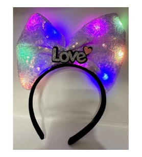 Periboia Led Işıklı Gümüş Love Yazılı Lila Fiyonk Taç (Karışık)
