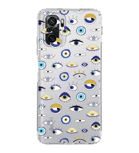PrintiFy Xiaomi Redmi Note 10S ile Uyumlu Nazar Boncuğu 2  Kamera Korumalı Şeffaf Silikon Kılıf
