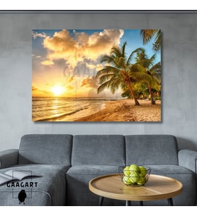 Tekli Yatay Kanvas Duvar Tablosu Hawaii Yeşil Ağaç Manzara