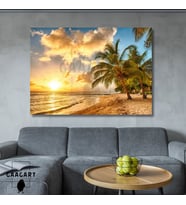 Tekli Yatay Kanvas Duvar Tablosu Hawaii Yeşil Ağaç Manzara