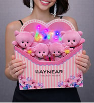 LOVE Ledli  Pembe Peluş Ayıcık Buketi – Kalpli Zarf Tasarım (Lila)