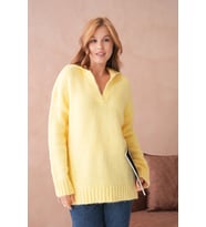 Kadın Polo Yaka Yumuşak Dokulu Oversize Triko Kazak (Sarı)