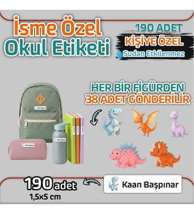 Kapbirhediye Okul Etiketi Isme Özel Kalem Defter Etiketi Dinazorlar 1 Temalı 190 Adet