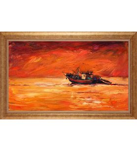 Çerçeveli Paspartulu Manzara Tablo bm1982 (Gold)