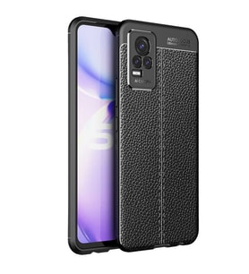 Vivo V21E Kılıf Deri Görünümlü Slim Silikon (Siyah)