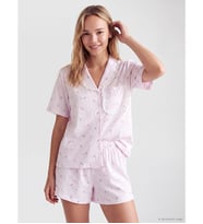 LCW DREAM Ekru Fırfırlı Ekose Kadın Şortlu Pijama Takımı