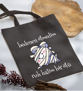 BK Gift Ruh Halim Bir Ölü Tasarımlı Antrasit Kumaş Bez Çanta, Baskılı Omuz Çantası, Alışveriş Çantası, Anneye Hediye-1