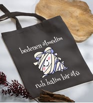 BK Gift Ruh Halim Bir Ölü Tasarımlı Antrasit Kumaş Bez Çanta, Baskılı Omuz Çantası, Alışveriş Çantası, Anneye Hediye-1