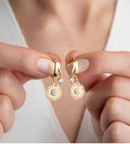 925 Ayar Gümüş Gold Çift Güneş Küpe