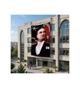 Ay Yıldızlı Bayrak Atatürk Portresi Poster Bayrak Raşel Kumaş 6x9 metre ATA15