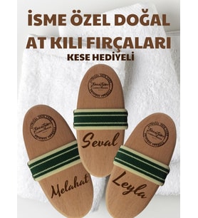 Beautysev İsme Özel  Baskılı %100 Doğal At kılı selülit fırçası (Bez çanta hediyeli)