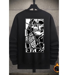Unisex Skullcracked Bisiklet Yaka Sweatshirt (Siyah)