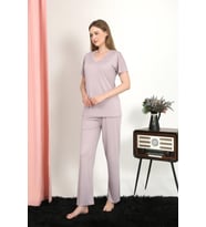 Akbeniz Kadın Kısa Kol Pamuk Penye Pijama Takım Pudra 4213