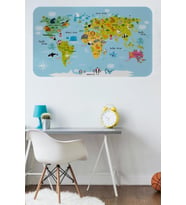 Eğitici Dünya Haritası Dünya Atlası Çocuk Ve Bebek Odası Duvar Sticker -60x105-3830