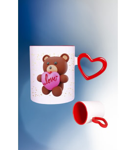 Ayıcık Love Teddy Bear Baskılı Kalpli Kırmızı Kupa Bardak Çay Kahve Fincanı