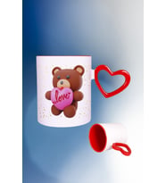 Ayıcık Love Teddy Bear Baskılı Kalpli Kırmızı Kupa Bardak Çay Kahve Fincanı