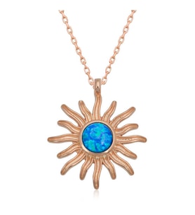​Gümüş Rose Mavi Opal Taşlı Güneş Kadın Kolye  SL3409