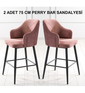 2 ADET PERRY 75 CM OTURUM YÜKSEKLİĞİ ADA MUTFAK VE BAR SANDALYESİ - BABYFACE KUMAŞ - METAL AYAK