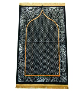 Albion Mihrab Motifli Kadife Seccade Siyah