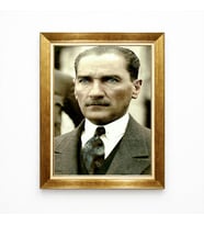 Tablore Mavi Gözlü Atatürk Portresi Lüks Altın Çerçeveli Kanvas Tablo