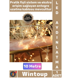 #Led 8 Fonksiyonlu Fişli Uzatma Kablolu Dekoratif Işık Yıldız 10 Metre 60 Led Gün Işığı Aydınlatma
