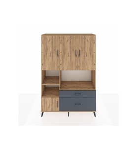 Hyperion Dolap 7 Raflı 2 Çekmeceli 5 Kapaklı 132x44x195 Çam-Çam/Antrasit