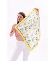 Limon Desenli - Mersin Fular Bandana Şal Estascarf 70x70 Cm (Sarı)